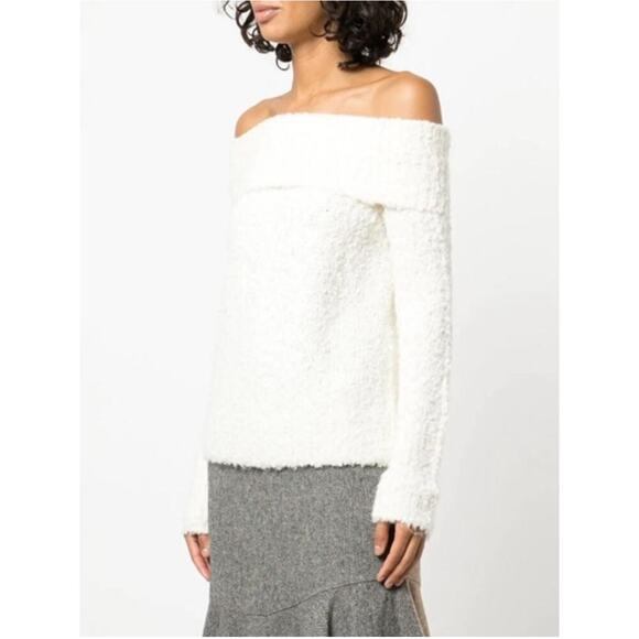 Cinq a Sept NWT Ivory Leya Wool Blend Off The Shoulder Winter Sweater Size Large - Picture 1 of 9